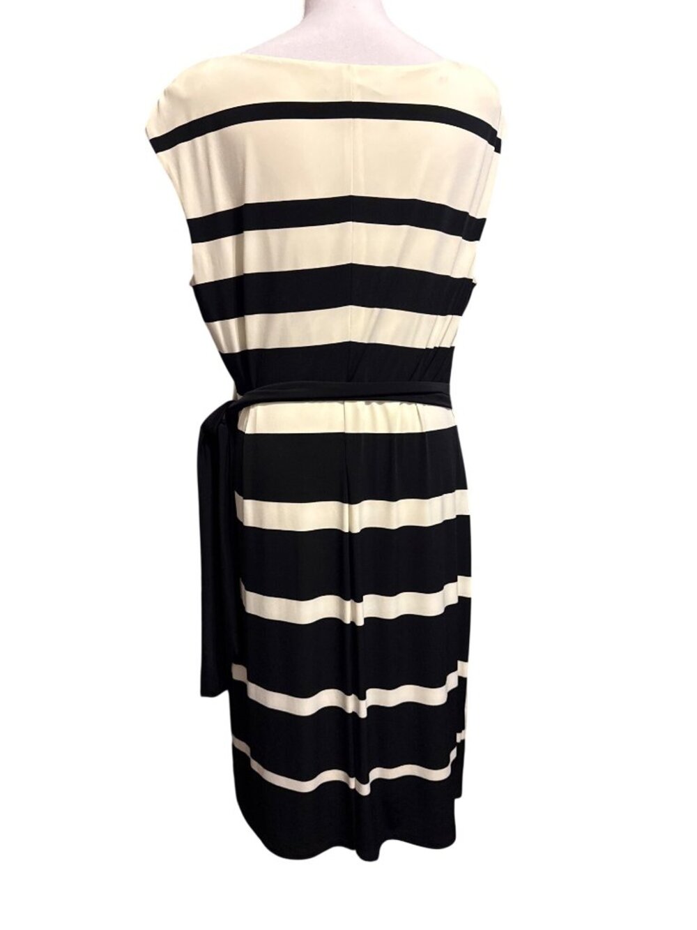 Lauren Ralph Lauren Black & White Stripe Nieves Cap Sleeve Side Tie Dress Sz 16 - Picture 4 of 16